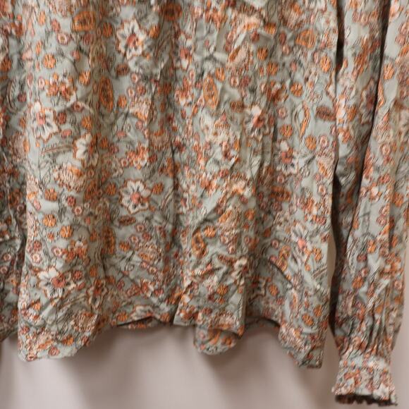 Patrons of Peace Peasant Blouse Fuffle Tie Front, Elastic Sleeves Sz L - Picture 10 of 14